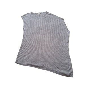 Eileen Fisher Petite Women PL ORGANIC Linen Sleeveless Sweater Assymetrical Gray